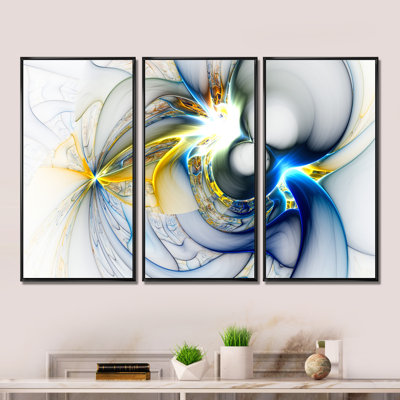 Shining Multi Colored Plasma - Abstract Framed Canvas Wall Art Set Of 3