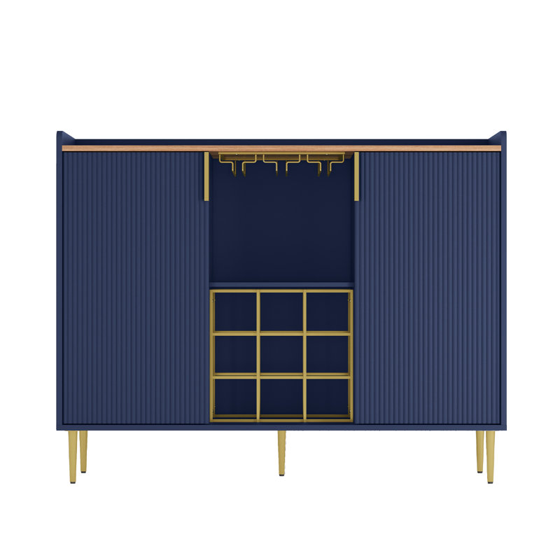 Bar moderne 47,2 po avec porte-bouteilles et rangement, Marine