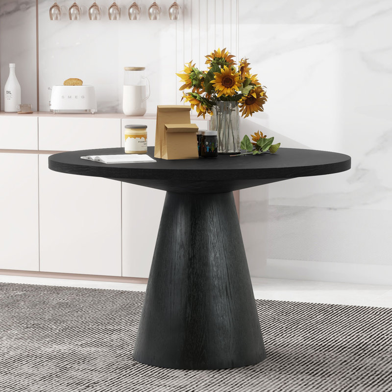 Ignotas Round 44.02" Dining Table,Kitchen Table,Pedestal Dining Table with Wood Frame, Black/Black