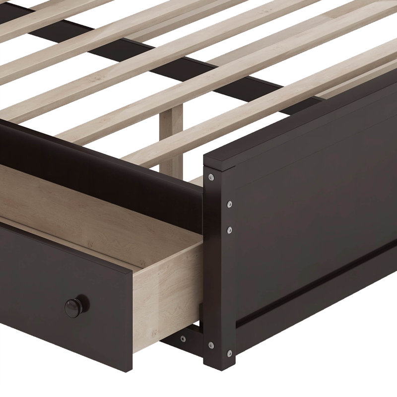 Lit double en bois avec armoire tout-en-un, tablette et prises, lit gigogne simple, Espresso