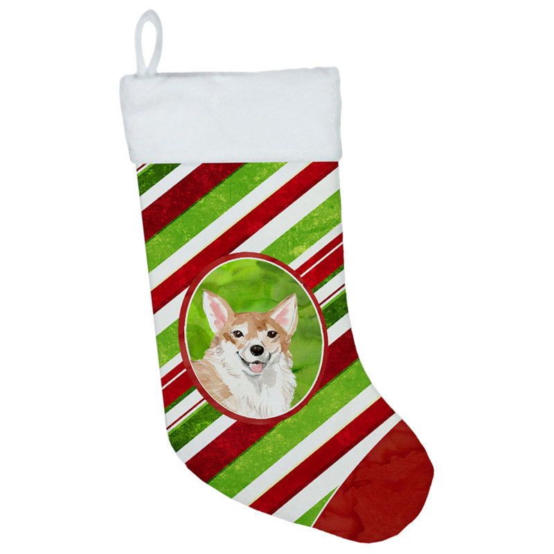 Chaussette de noël à rayures à sucre, Corgi
