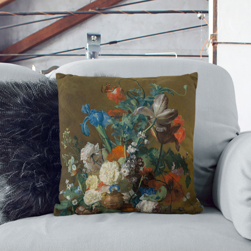Still Life With Flowers Vol.7 Square Throw Cushion, 40cm H x 40cm W x 15cm D, White