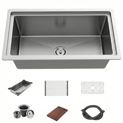 30" Undermount Workstation 16 Gauge Single Bowl Stainless Steel Kitchen Sink with Accessories