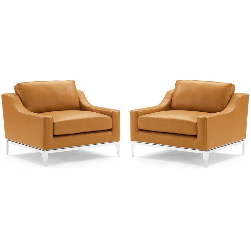 Ensemble de 2 fauteuils Harness, Cuir assorti brun clair