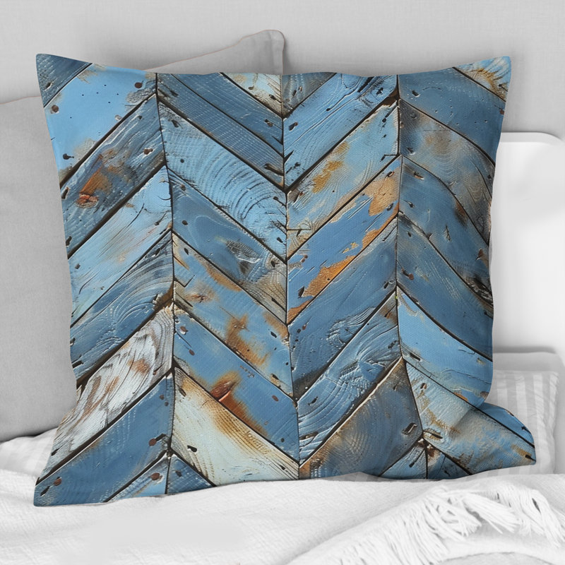 Plancher en bois bleu bébé et argenté III - Coussin Farmhouse, H 16 po x l 16 po, Carrée
