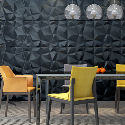 Elegant 3D Diamond Embossed Black PU Leather Wall Panels 25mm Thickness Size: 600 x 600 mm (Pack of 4)