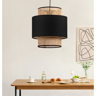 Stylish Rattan Chandelier, Beige & Black, 11.8 x 13.4 inches | 100% Rattan, Total Height: 31.5 inches | E27 Socket, Max 40W | Perfect for Living Rooms, Dining Areas & Modern Interiors, Elegant Lighting Solution