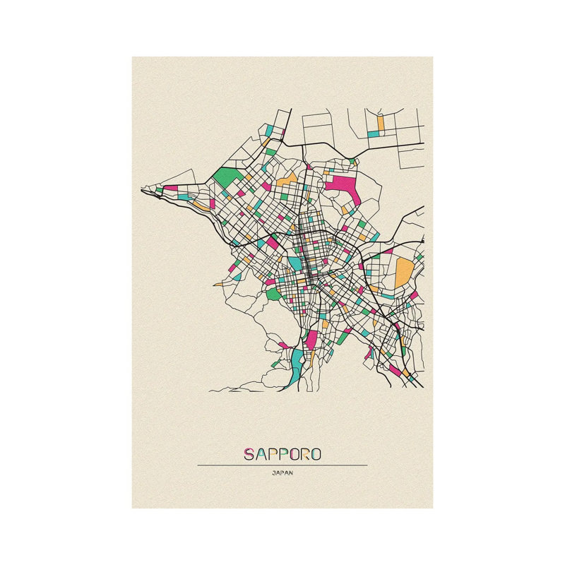 Sapporo, Japan Map 1 Piece Wrapped Canvas Wall Art, 66.04 cm H x 45.72 cm W x 3.175 cm D