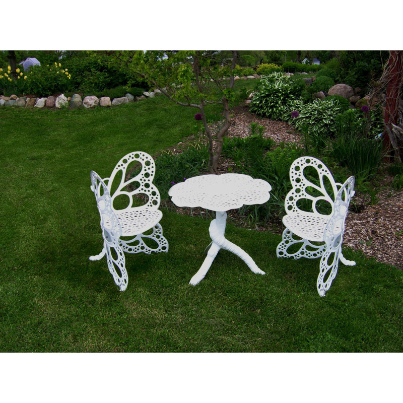White Cast Aluminum Butterfly Outdoor Bistro Set