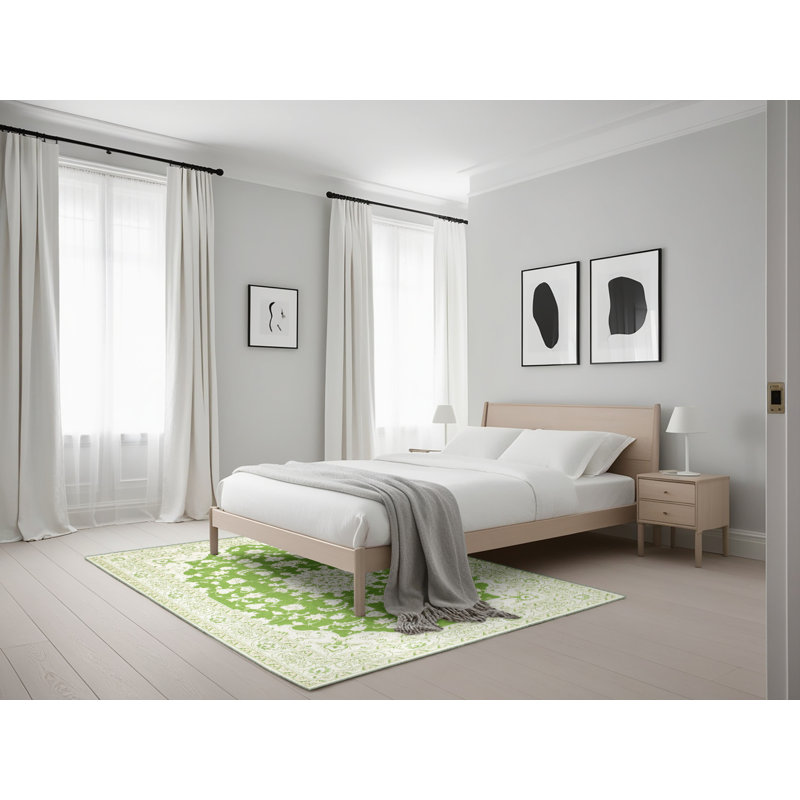 Tapis traditionnel vert / gris Danwood, Rectangle 5 pi x 7 pi