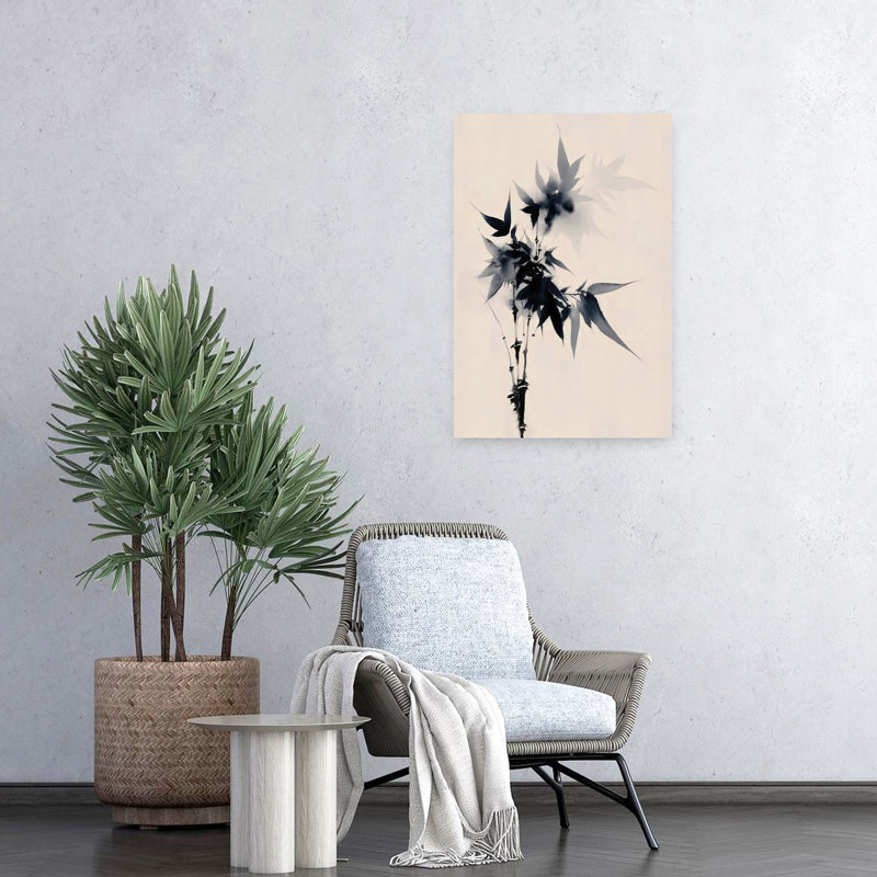 «Graceful Ink Bamboo Delicate Elegant Minimalist Bamboo Nature Landscape», art mural, H 24 po x l 16 po
