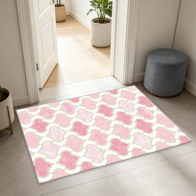 Tapis rose doré à motif quadrilobe pour le salon, doux et confortable, convient à toutes les saisons, facile à entretenir, tapis d'intérieur lavable à la machine, sous la table de ferme convenant à la chambre à coucher, à la salle à manger, au b