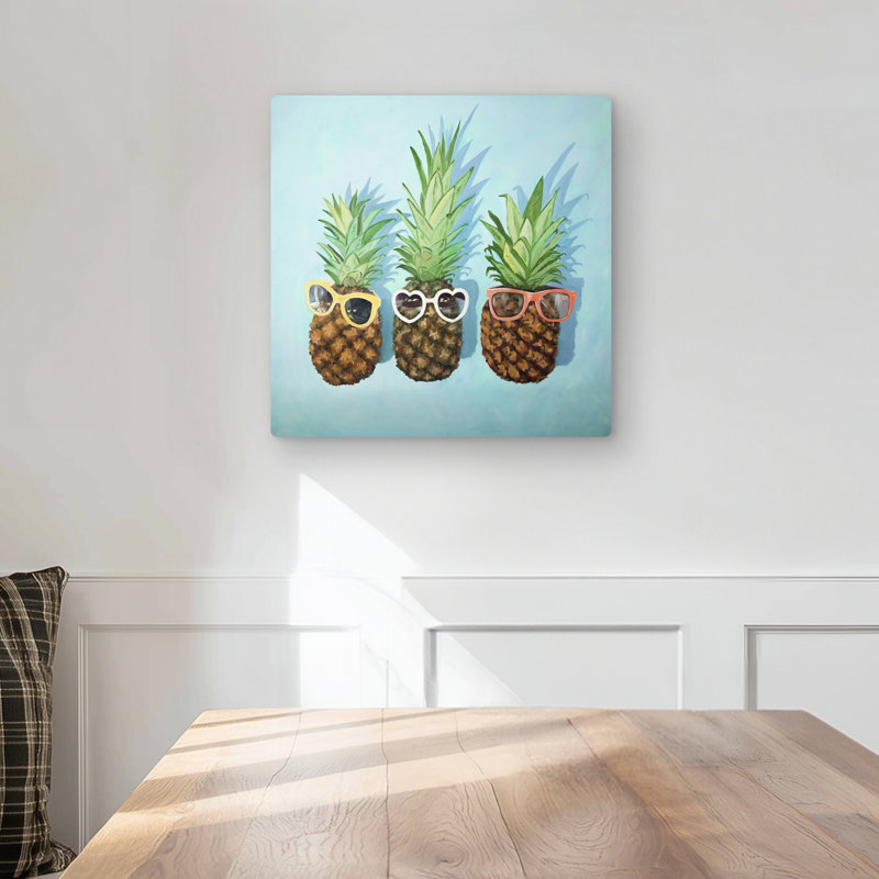Summer Pineapples - Exotic Metal Print for Bedroom Decor, 16" H x 16" W