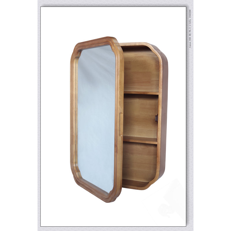 Miroir fonctionnel de 29,72 po x 19,69 po avec armoire, armoire de salle de bain à cadre en bois avec tablettes réglables et rangement