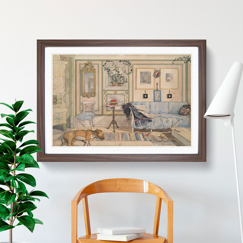 Cosy Corner by Carl Larsson - Picture Frame Painting, Walnut Framed, 36cm H x 48cm W x 2cm D