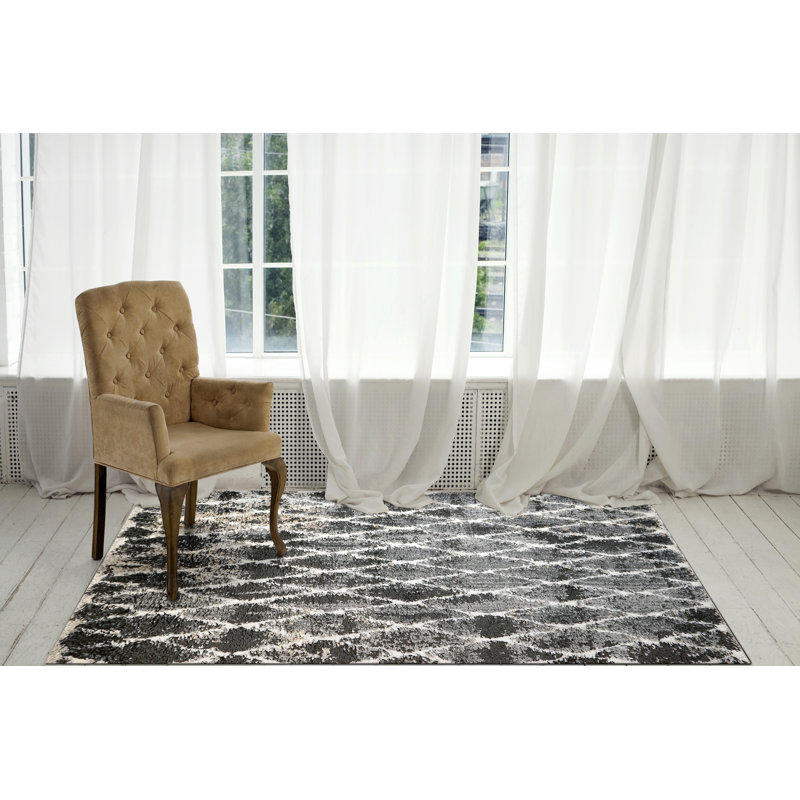 Tapis gris / ivoire Ciera, Rectangle 5 pi 3 po x 7 pi 7 po