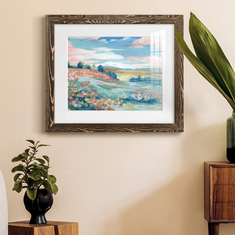 Vue pastorale - Peinture encadrée, Encadré de bois de noyer, H 24 po x l 18 po x P 1,5 po