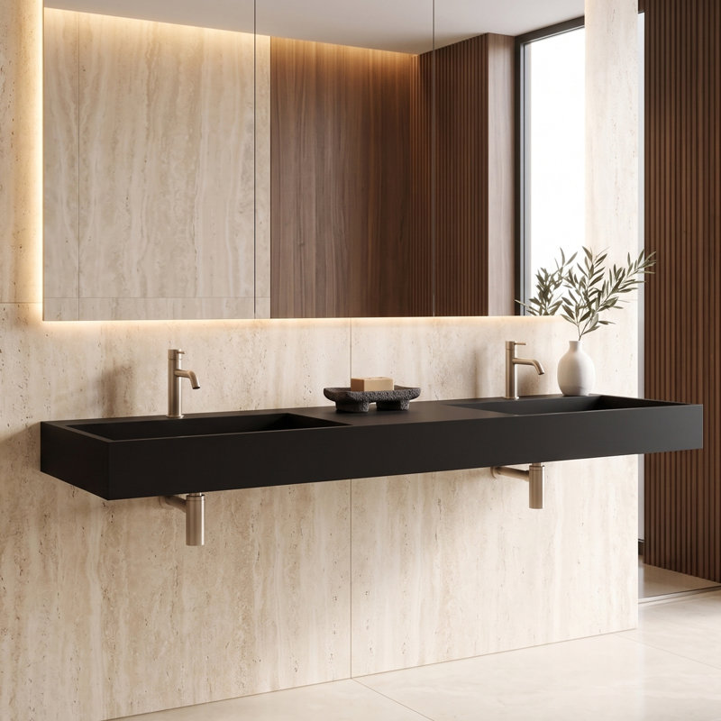 Juniper 72" Rectangular Vessel Bathroom Sink, Black