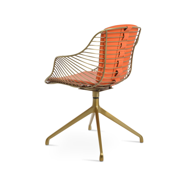 Fauteuil pivotant en laiton Zebra Spider, Similicuir orange