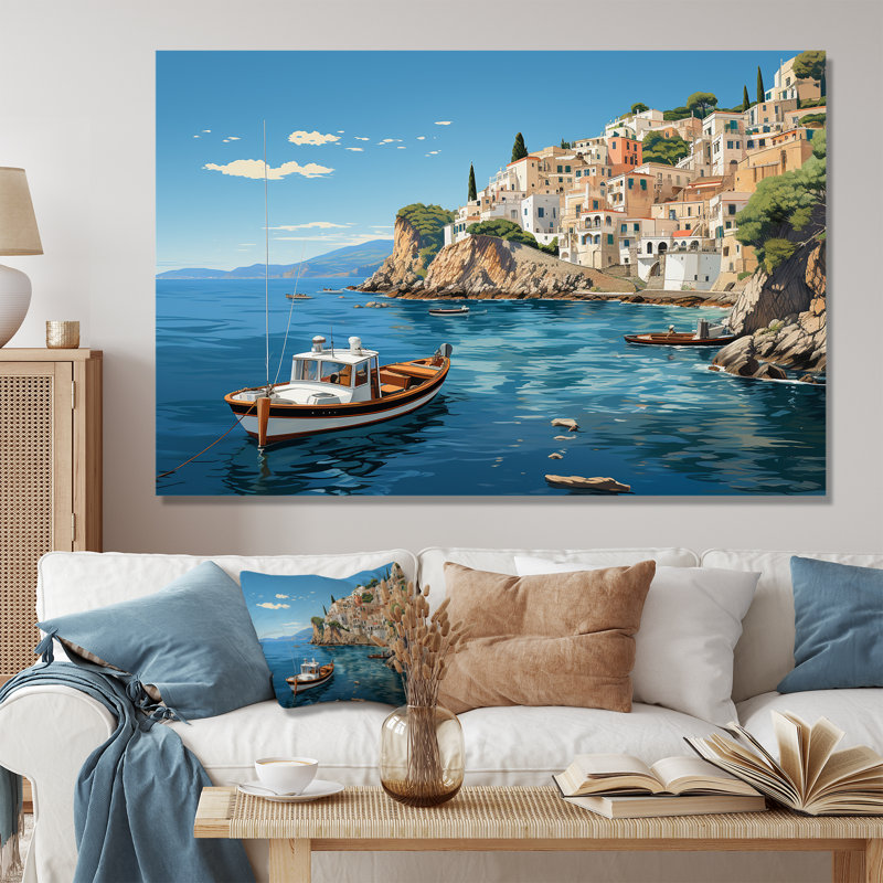 Capri, Italie, bleu, village méditerranéen III - paysage, Italie, décoration murale, Toile tendue