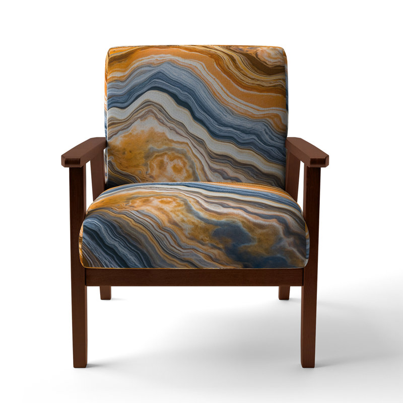 Berdahl Marble Upholstered Armchair, Orange Polyester, Brown Square Arms