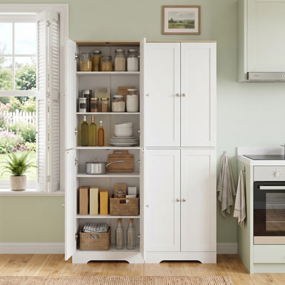 White & Oak 4-Door Kitchen Pantry Cabinet