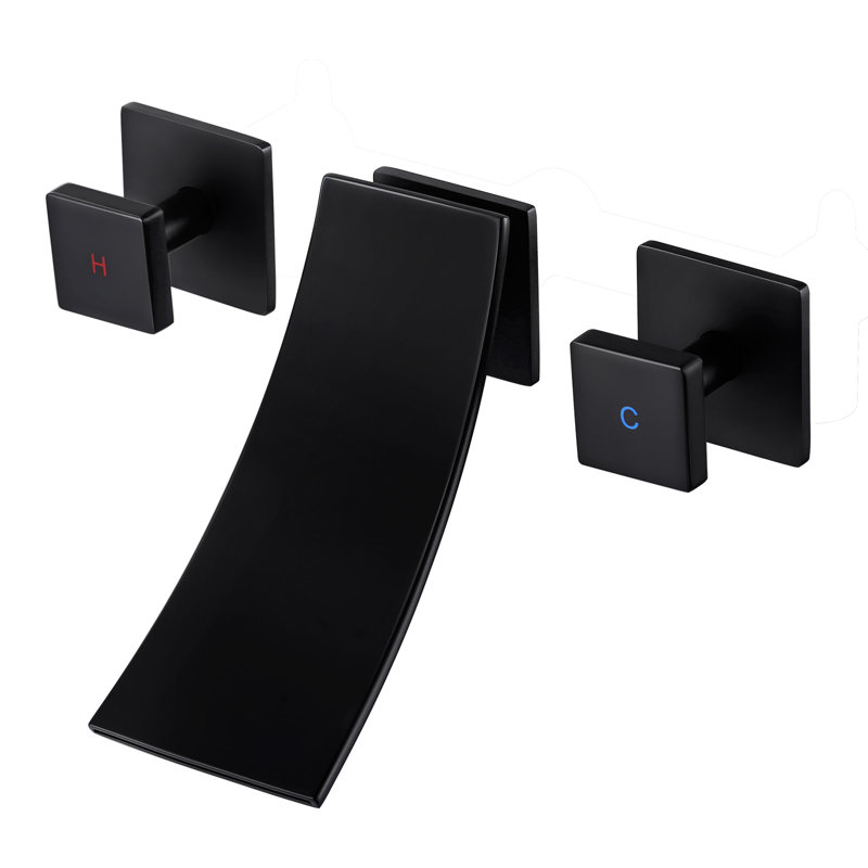 Widespread Waterfall 3 Holes Dual Handles Bathroom Sink Faucet, Matte Black