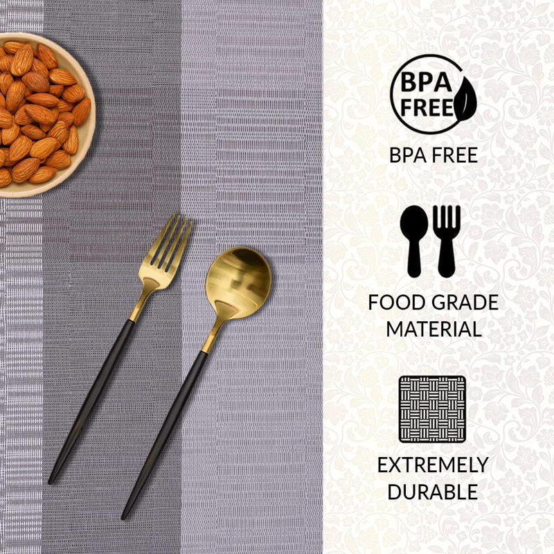 Durable PVC Placemats Set of 8 with Three Horizontal Colour Bands for Stylish Dining Table Decor , Beige