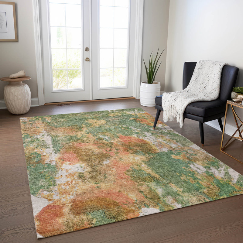 Tapis intérieur / extérieur lavable à la machine Xhevrie, Rectangulaire 8 pi x 10 pi