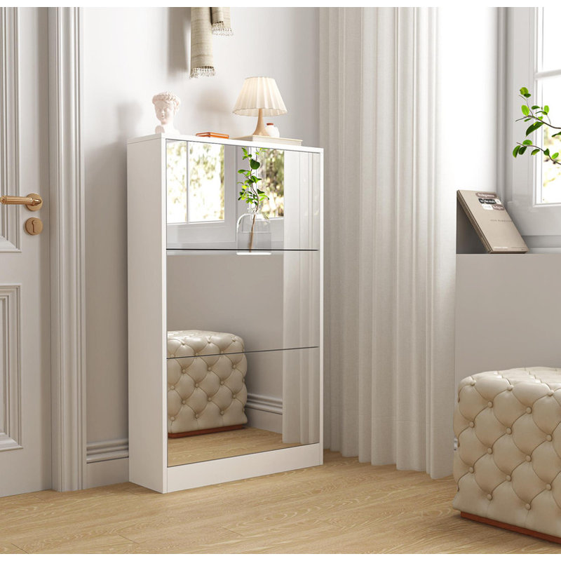 Améliorez votre espace! Armoire de rangement moderne à chaussures à miroir avec 3 tiroirs rabattables - idéale pour le vestibule et l'organisation du salon
