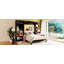 Grand lit escamotable avec grand canapé, tablettes et armoires de rangement, lit escamotable mural moderne à deux lumières - noir et rose