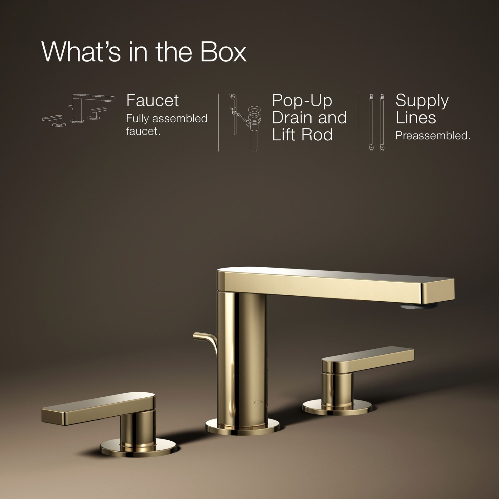 Composed Widespread Bathroom Faucet with Drain Assembly, Vibrant French Gold