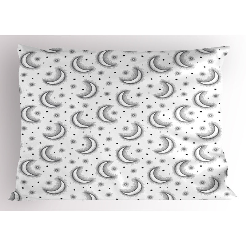 Charcoal Grey and White Moon Phase Microfiber Pillow Sham Set