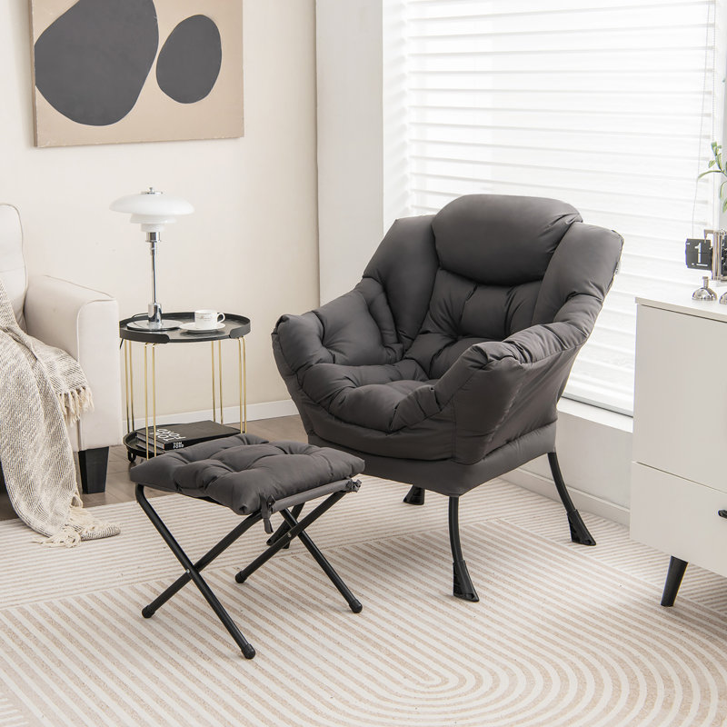 Mumtas Upholstered Armchair with Ottoman, Gray Polyester Blend