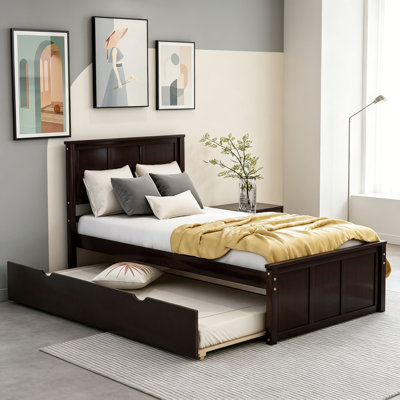 Platform Bed With Twin Size Trundle, Twin Size Frame, Espresso