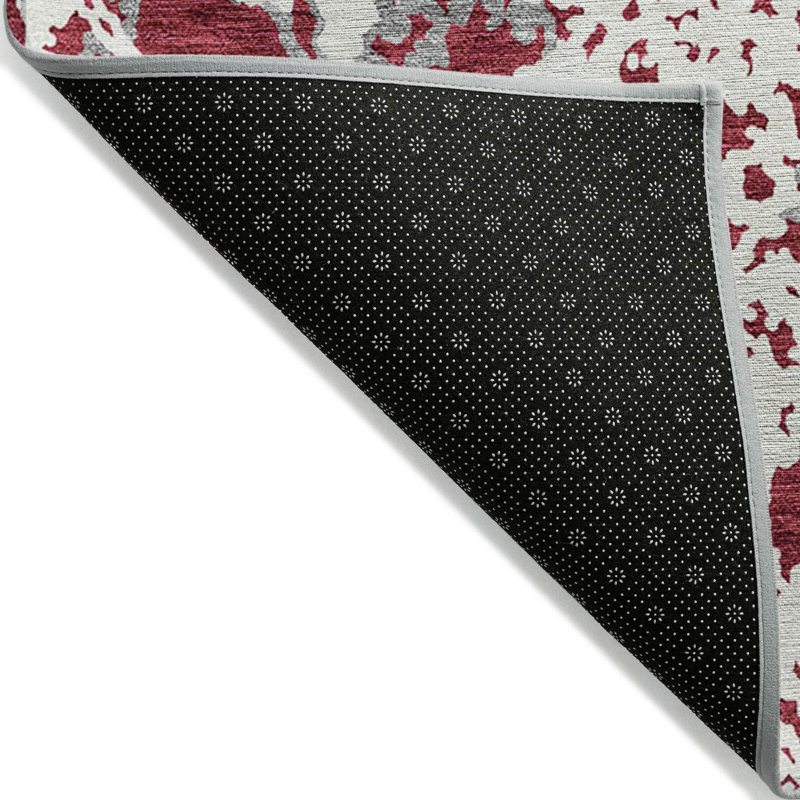 Tapis intérieur lavable abstrait bourgogne et ivoire 8 pi x 10 pi