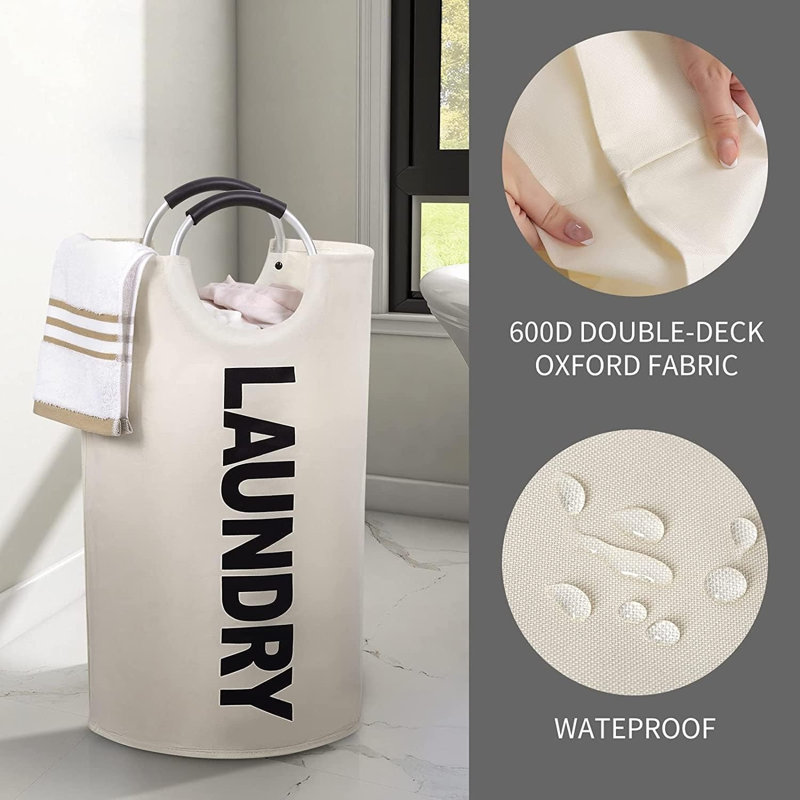 Laundry Basket 115 L Foldable Fabric With Handle Black, Beige