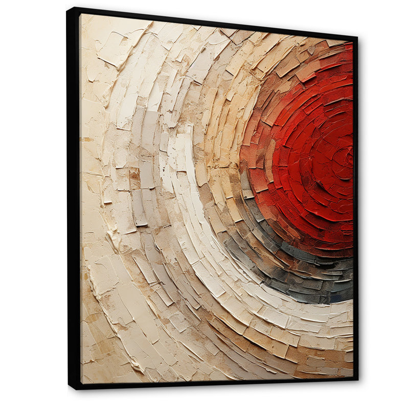 «Beige Red Spiral Poteries I», art abstrait sur toile spirales_106150, H 32 po x l 24 po x P 1 po, Cadre flottant noir