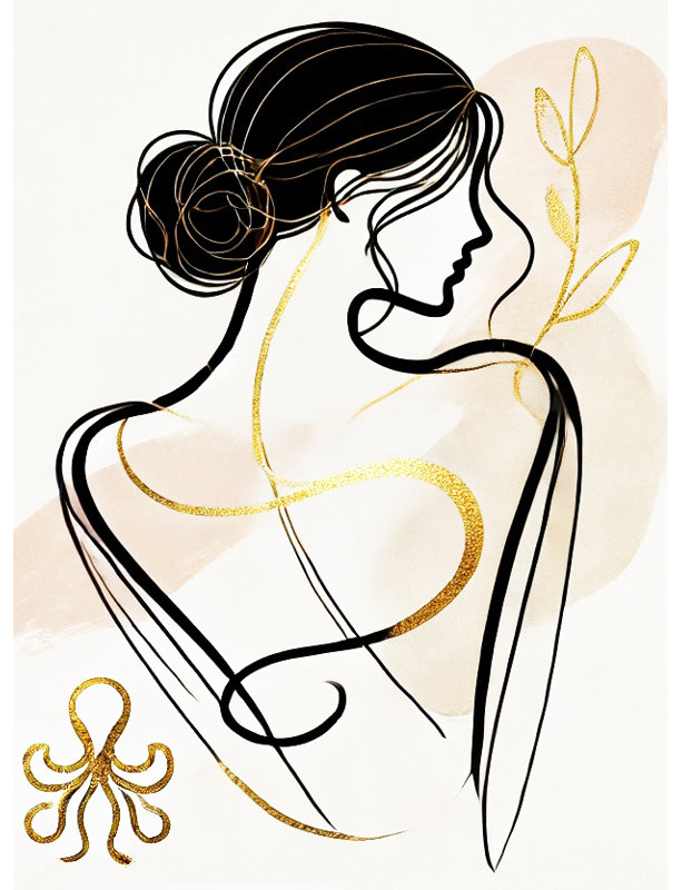 Golden Elegance Line Art, reproduction d'art sur toile tendue, H 24 po x l 16 po