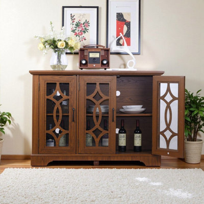 3-Door Buffet Cabinet With Tempered Glass Doors Adjustable Shelves And Safety Features