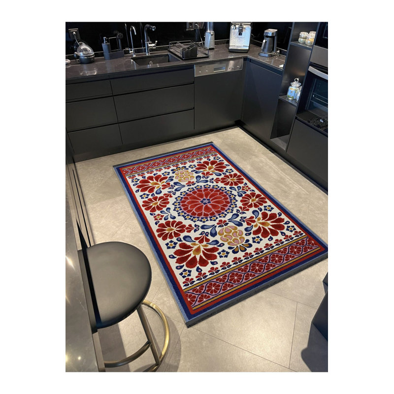Tapis décoratif multicolore à motif floral traditionnel lavable à la machine, Rectangle 3 pi 3 po x 4 pi 11 po