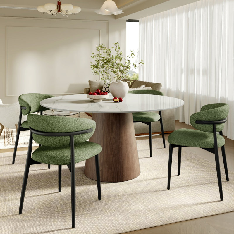 Table ronde à piédestal pour 4 personnes Bobrow, 29,52 po x l 47,24 po x P 47,24 po, Blanc neigeux, Espresso