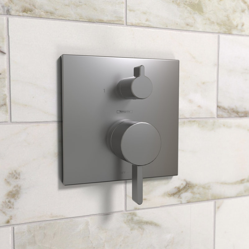 Ecostat Square Pressure Balance Shower Trim with Diverter Valve Trim Only, Brushed Black Chrome