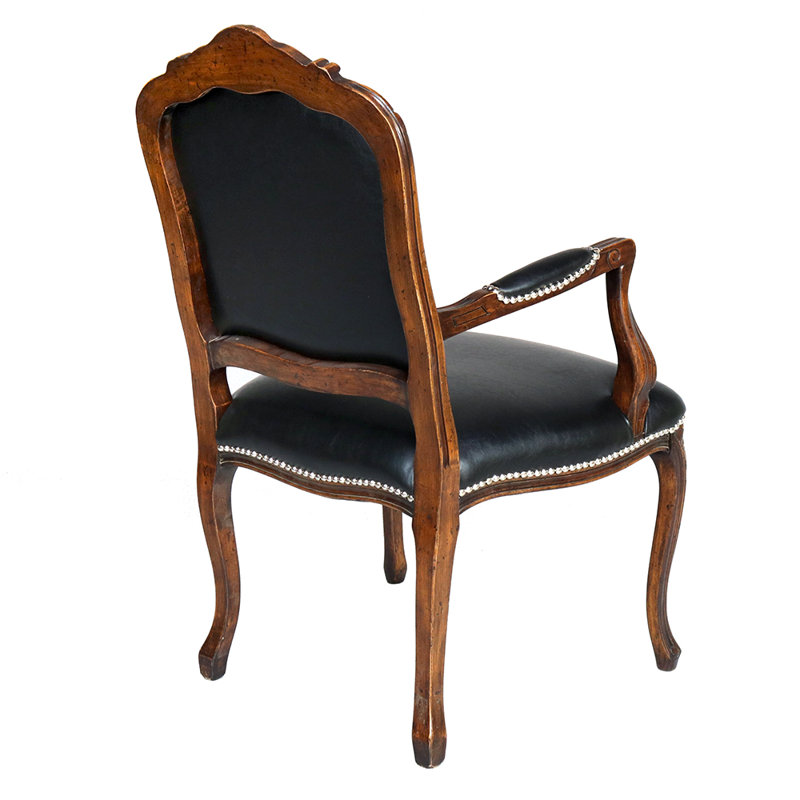 Amberli Louis XV Vintage Arm Chair With Faux Leather, Dark Brown Faux Leather