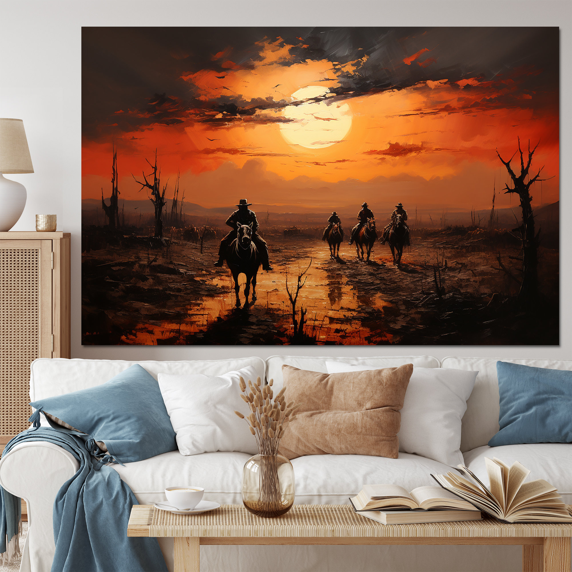 Red Barrel Studio® Western Sunset Riders Pointillism Art I Western