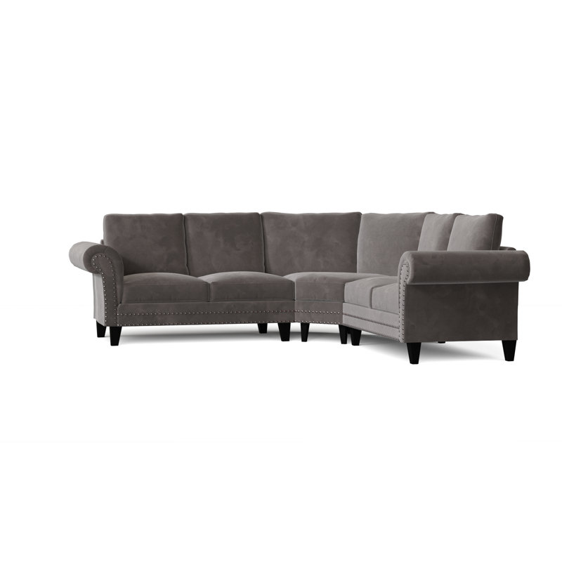 Canapé modulaire de coin symétrique 110 po Jenny, Naturel, Velours gris anthracite, Noir