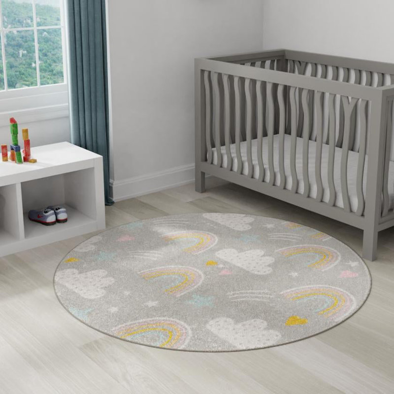 Whimsy Kids Power Loom Polypropylene Plastic Rug, Round 7'10", Gray