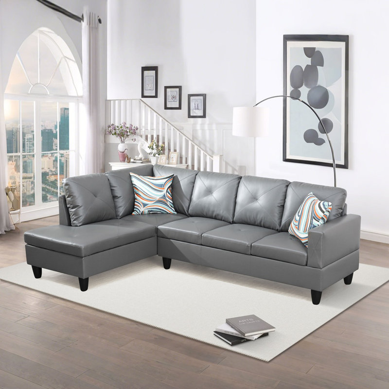Canapé et chaise modulaire en L Ronan, Gris, Orienté à gauche (vu de face)