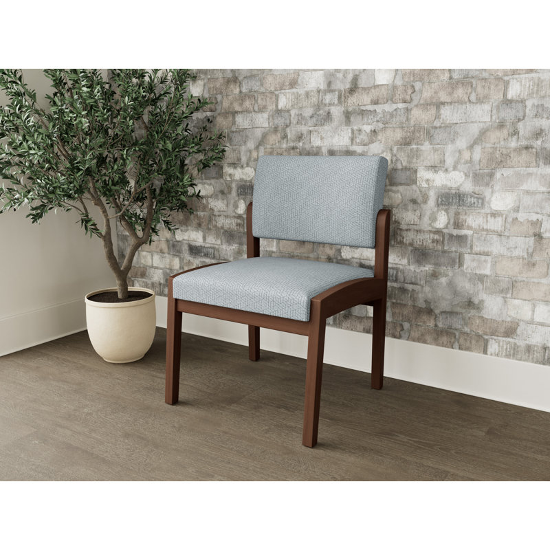 Fauteuil d'invité sans accoudoirs en bois Lenox, Noyer Riftwood, Blueprint Fog