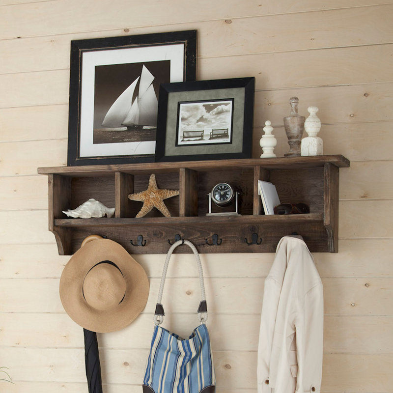 Pomona 48” Wall-Mounted Coat Rack with Hooks & Storage Cubbies, Rustic Natural, Rustic Natural